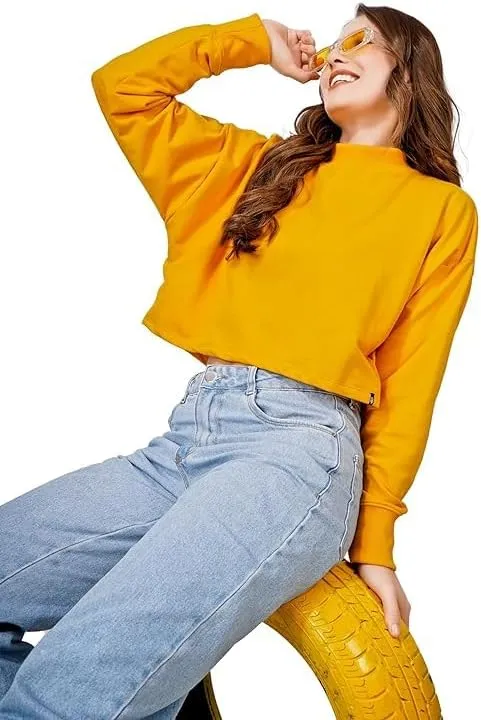 Women's Cropped Sweatshirts Long Sleeve Pull-On Fleece Crop Sweatshirts For Women's