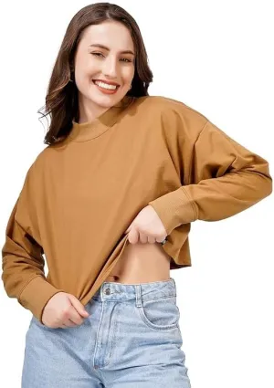 Women's Cropped Sweatshirts Long Sleeve Pull-On Fleece Crop Sweatshirts For Women's
