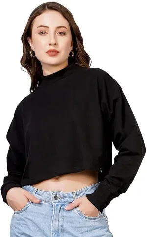 Women's Cropped Sweatshirts Long Sleeve Pull-On Fleece Crop Sweatshirts For Women's