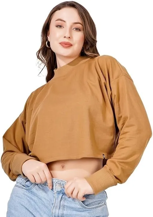 Women's Cropped Sweatshirts Long Sleeve Pull-On Fleece Crop Sweatshirts For Women's