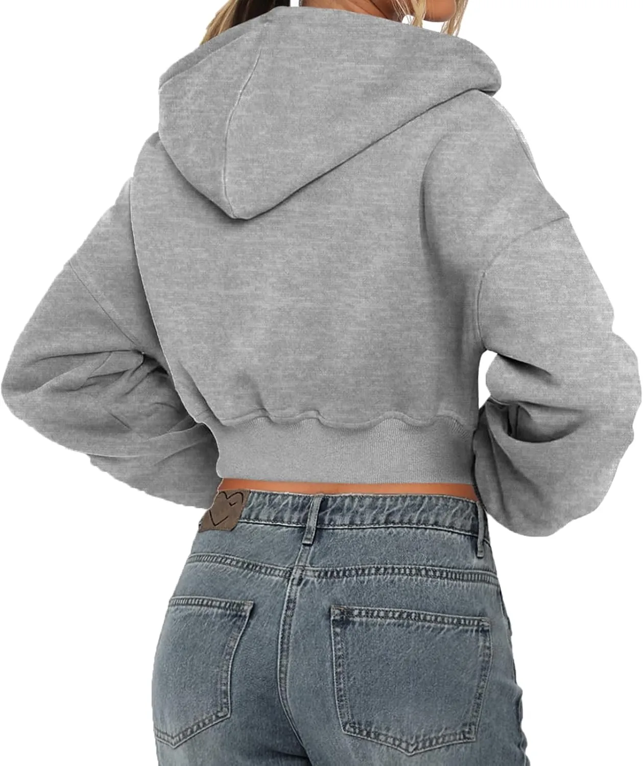 Womens Cropped Zip Up Hoodies Loose Fleece Sweatshirts Casual Hooded Jackets Cropped Running Gym