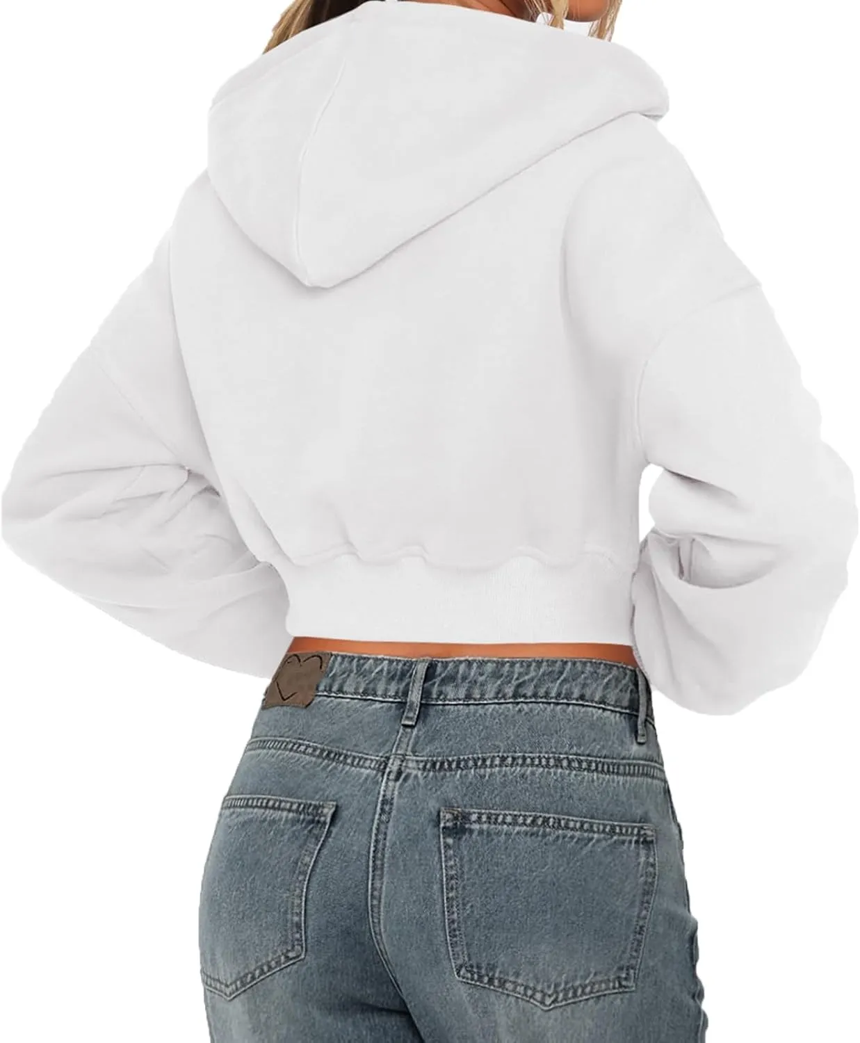 Womens Cropped Zip Up Hoodies Loose Fleece Sweatshirts Casual Hooded Jackets Cropped Running Gym