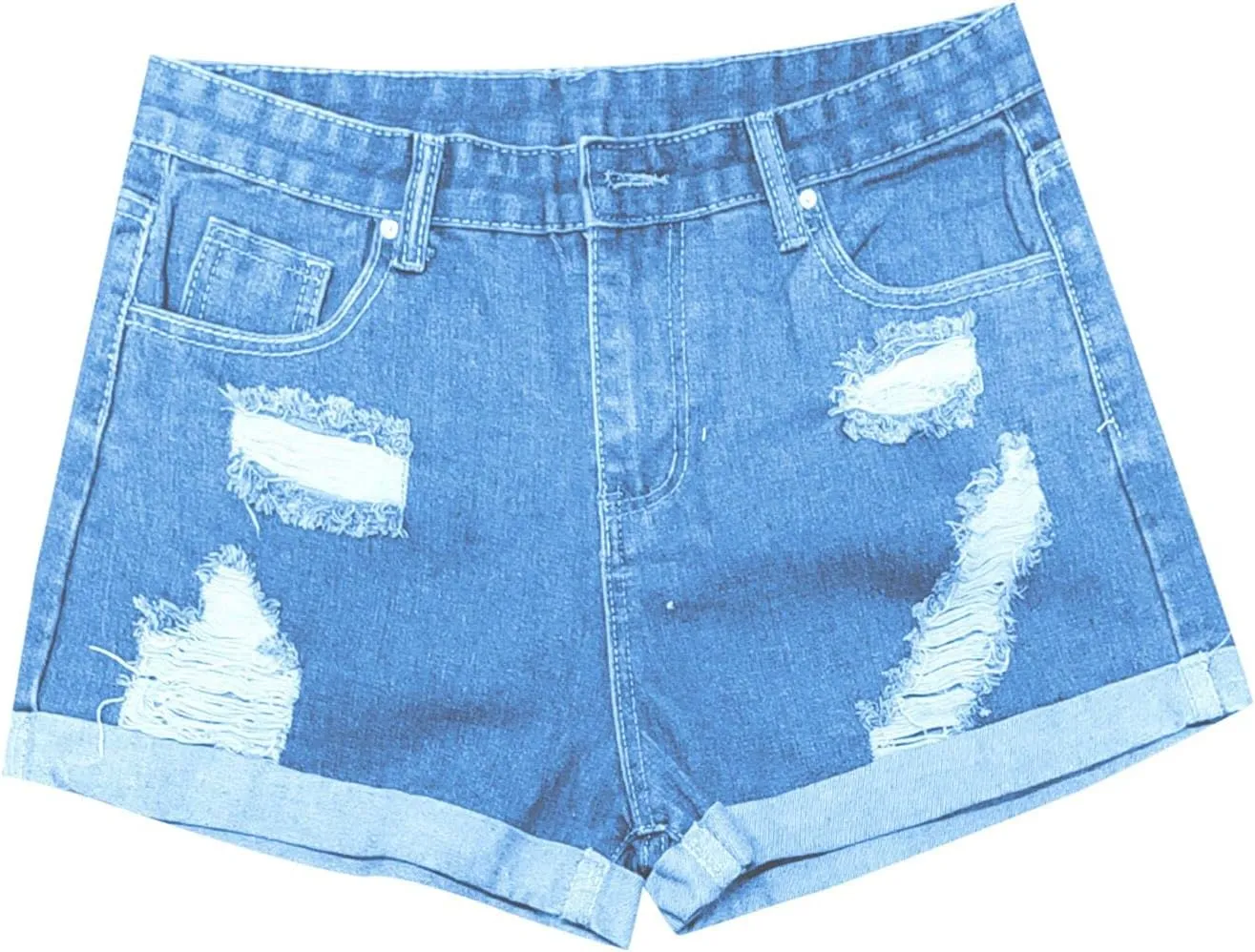 Women's Demi Shorts High Waisted Rolled Hem Distressed Jeans Ripped Denim Shorts