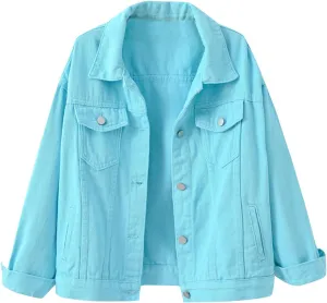 Women's Denim Jacket Plus Size 2024 Long Sleeve Button Down Loose Jean Jacket Outerwear Fashion Oversize Denim Jacket