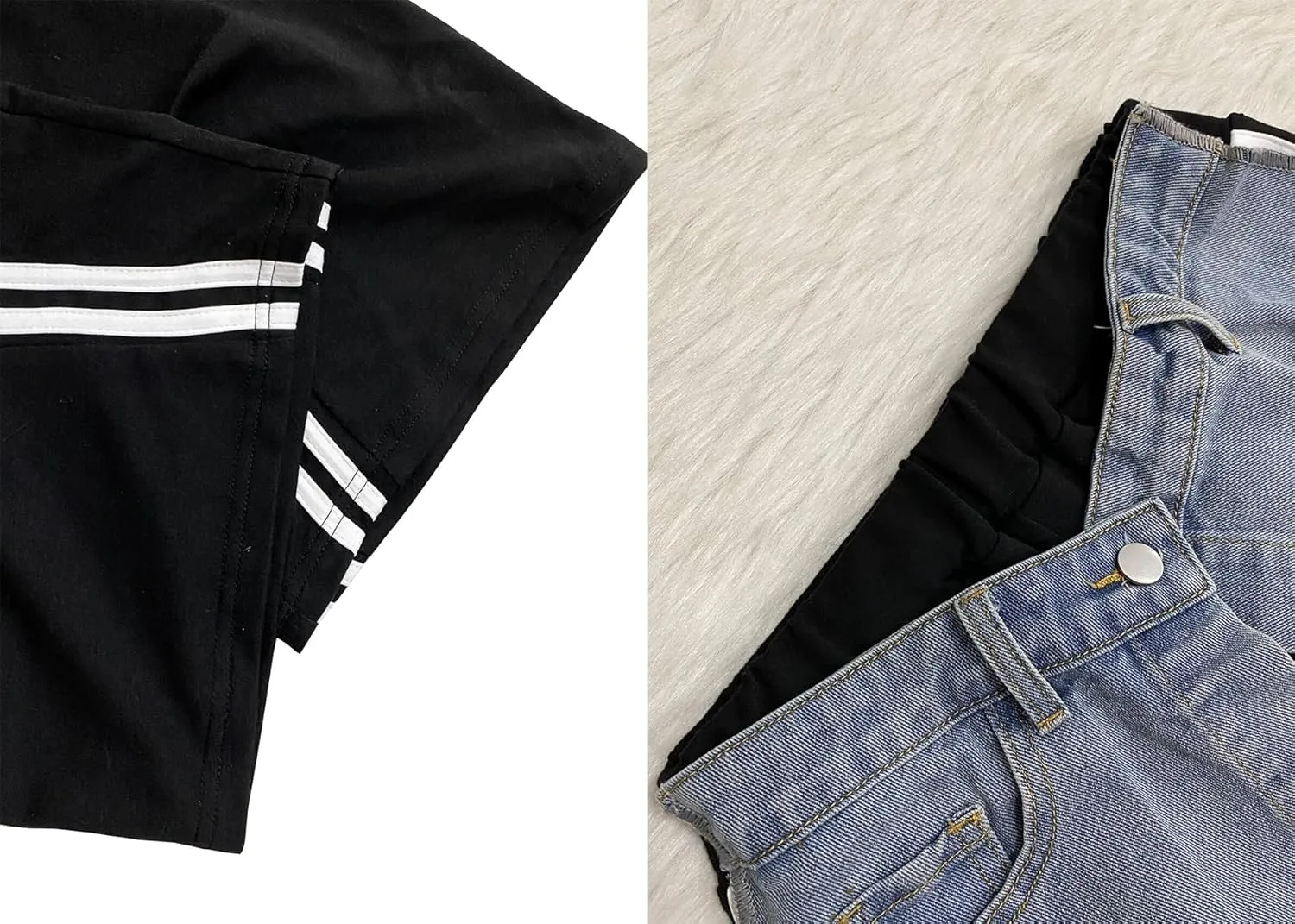 Womens Denim Patchwork Pants Stretchy High Waisted Straight Wide Leg Side Stripe Trousers with Pockets