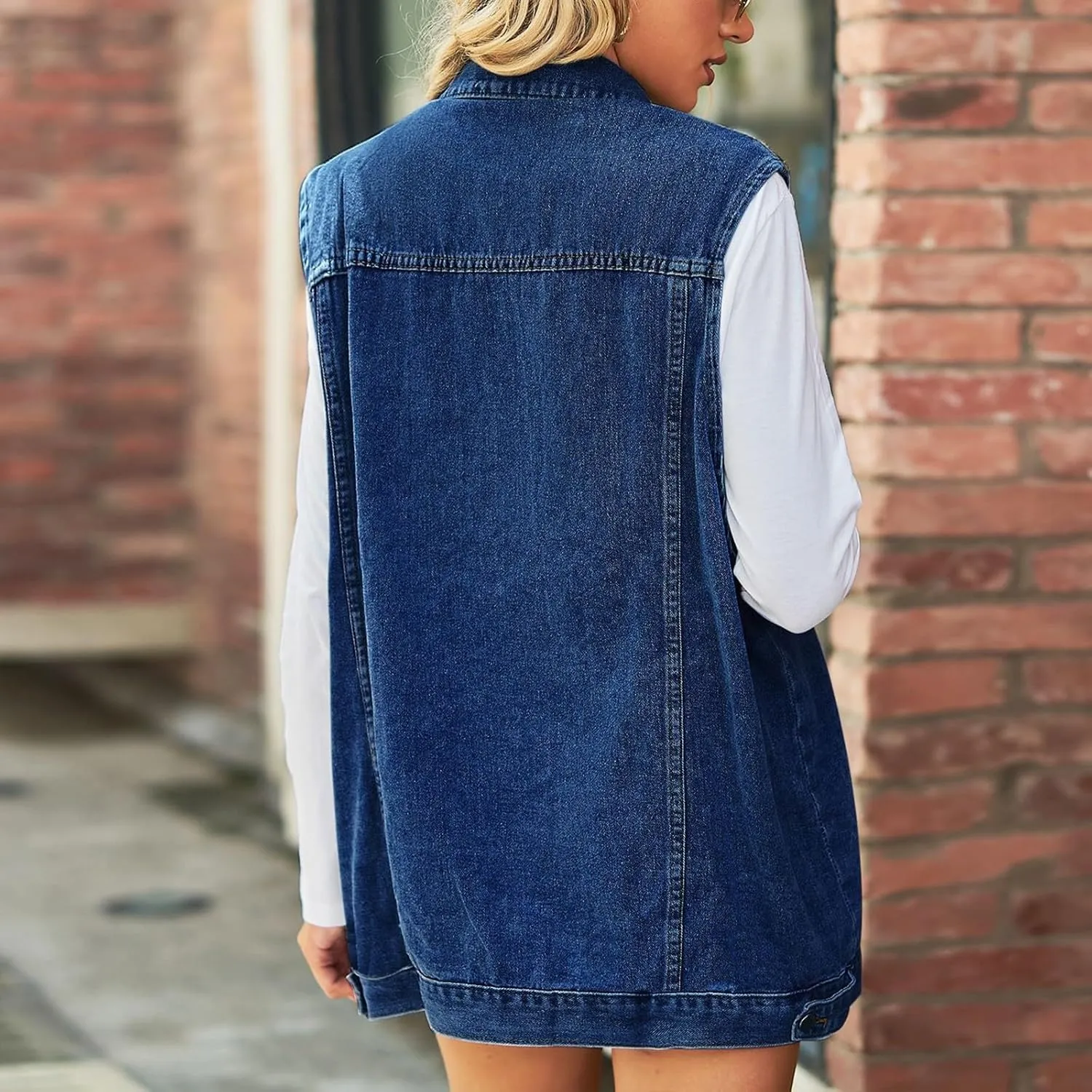 Women's Denim Vest Jacket Classic Oversized Boyfriend Sleeveless Button Down Jean Waistcoat Outerwear