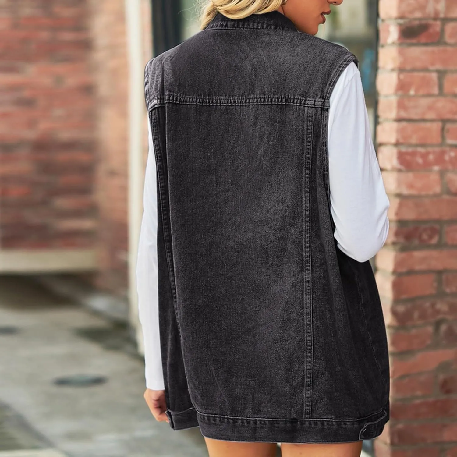 Women's Denim Vest Jacket Classic Oversized Boyfriend Sleeveless Button Down Jean Waistcoat Outerwear