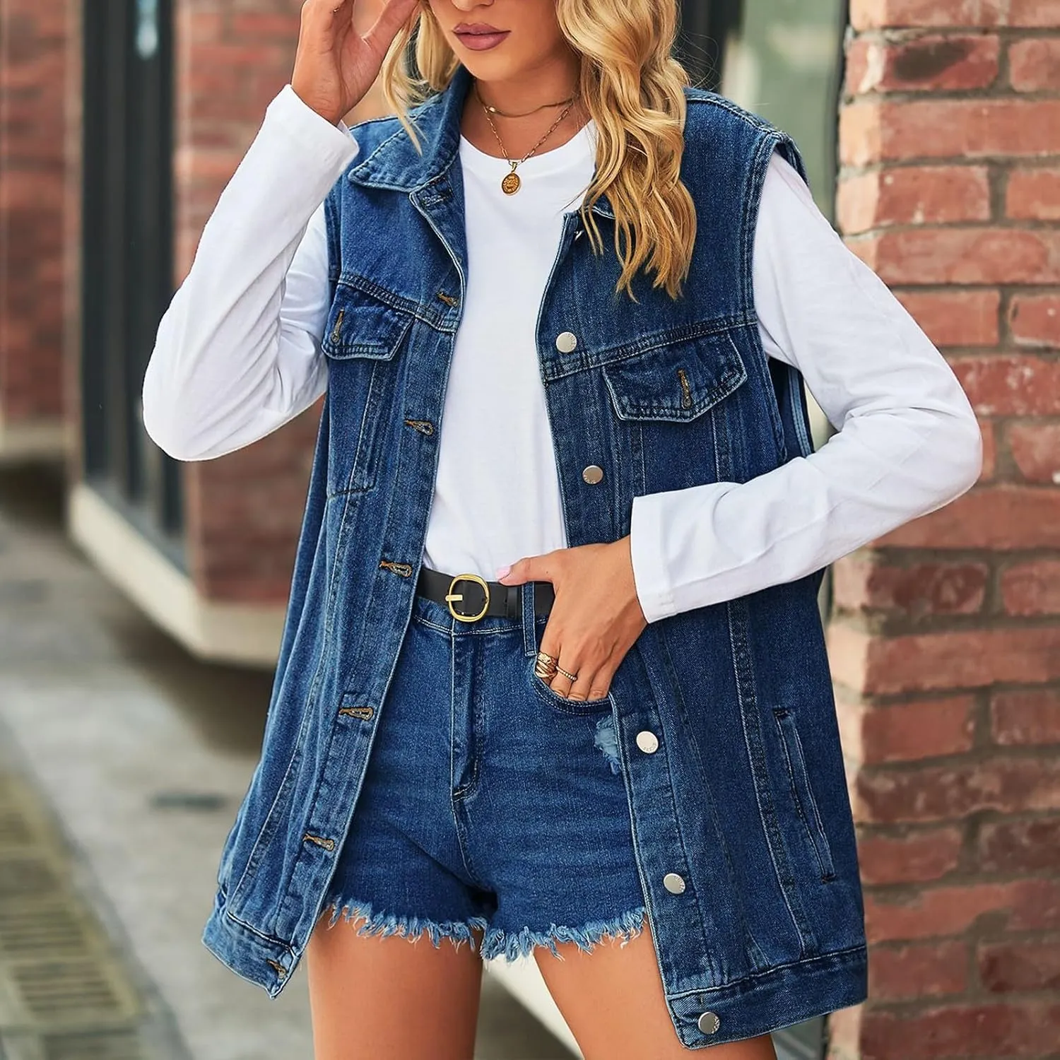 Women's Denim Vest Jacket Classic Oversized Boyfriend Sleeveless Button Down Jean Waistcoat Outerwear