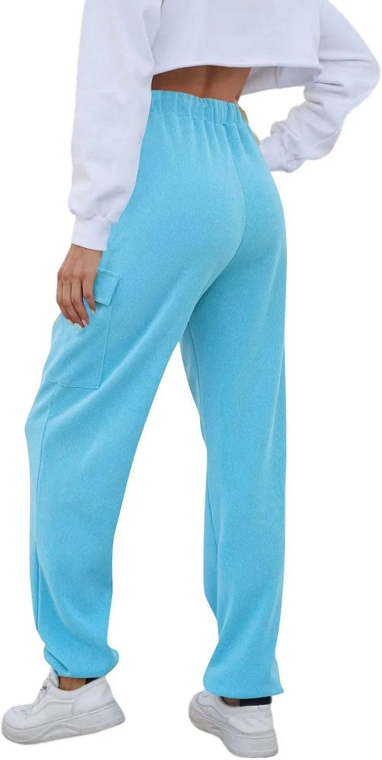 Womens Fleece Warm Joggers with Pockets High Waisted Drawstring Cargo Pants Trendy Casual Sweatpants with Pockets
