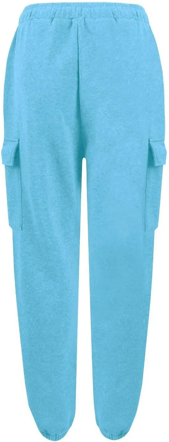 Womens Fleece Warm Joggers with Pockets High Waisted Drawstring Cargo Pants Trendy Casual Sweatpants with Pockets