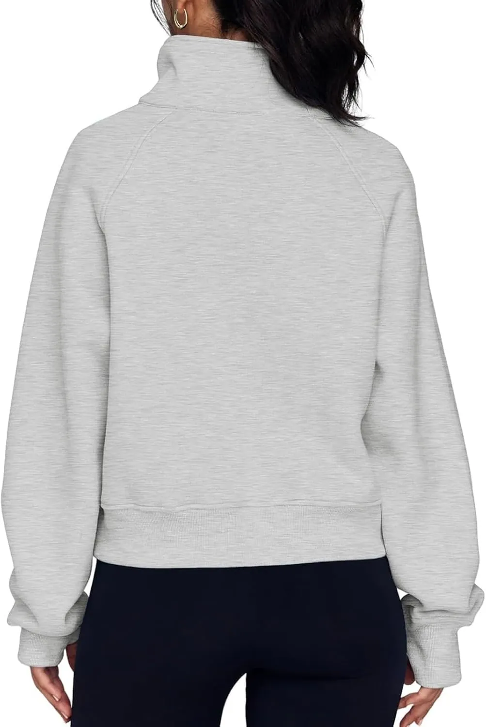 Womens Half Zip Pullover Cropped Oversized Sweatshirt Y2k Fleece Sweater Stand Collar Preppy Clothes with Thumb Holes