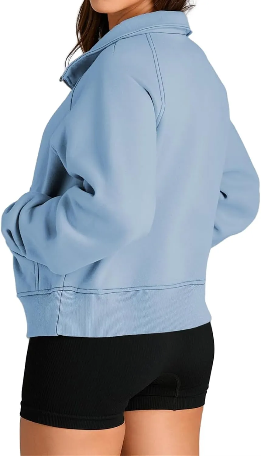 Womens Half Zip Sweatshirts Cropped Pullover Sweatershirts Fleece Pullovers Casual Long Sleeve Tops