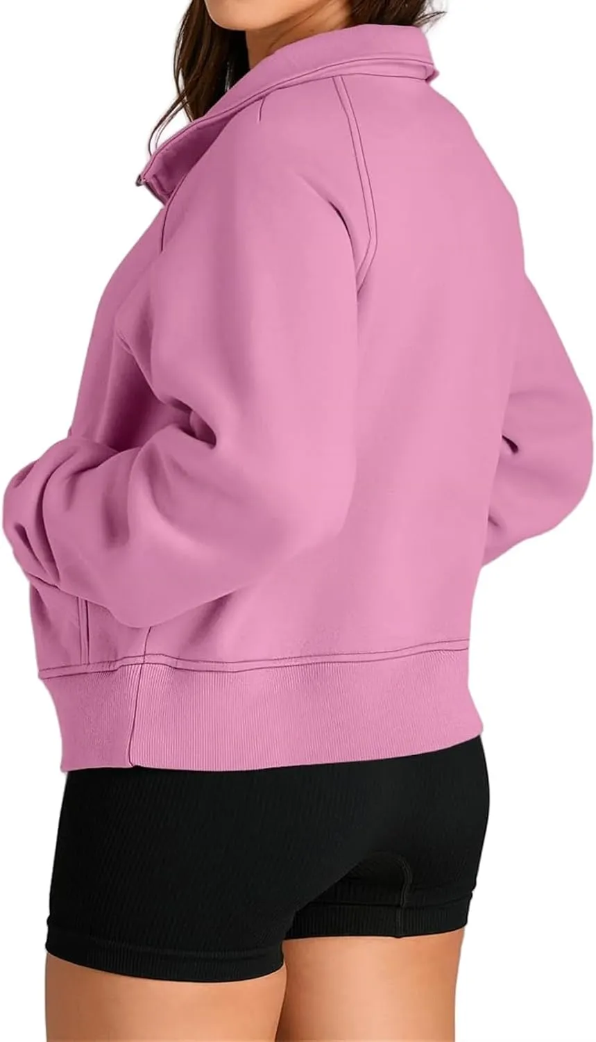 Womens Half Zip Sweatshirts Cropped Pullover Sweatershirts Fleece Pullovers Casual Long Sleeve Tops