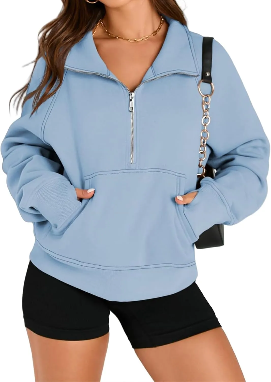 Womens Half Zip Sweatshirts Cropped Pullover Sweatershirts Fleece Pullovers Casual Long Sleeve Tops