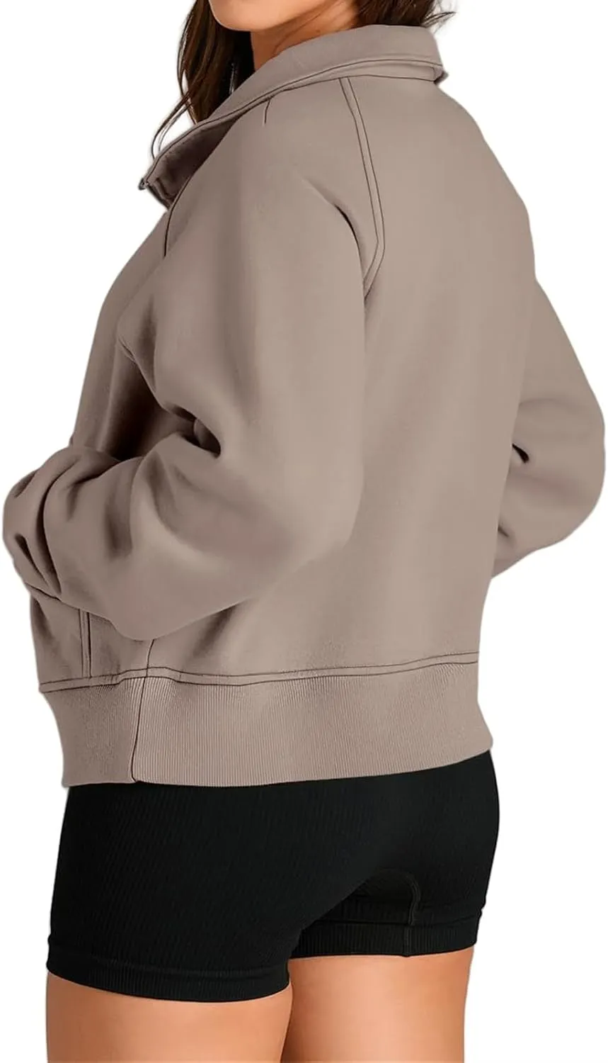 Womens Half Zip Sweatshirts Cropped Pullover Sweatershirts Fleece Pullovers Casual Long Sleeve Tops