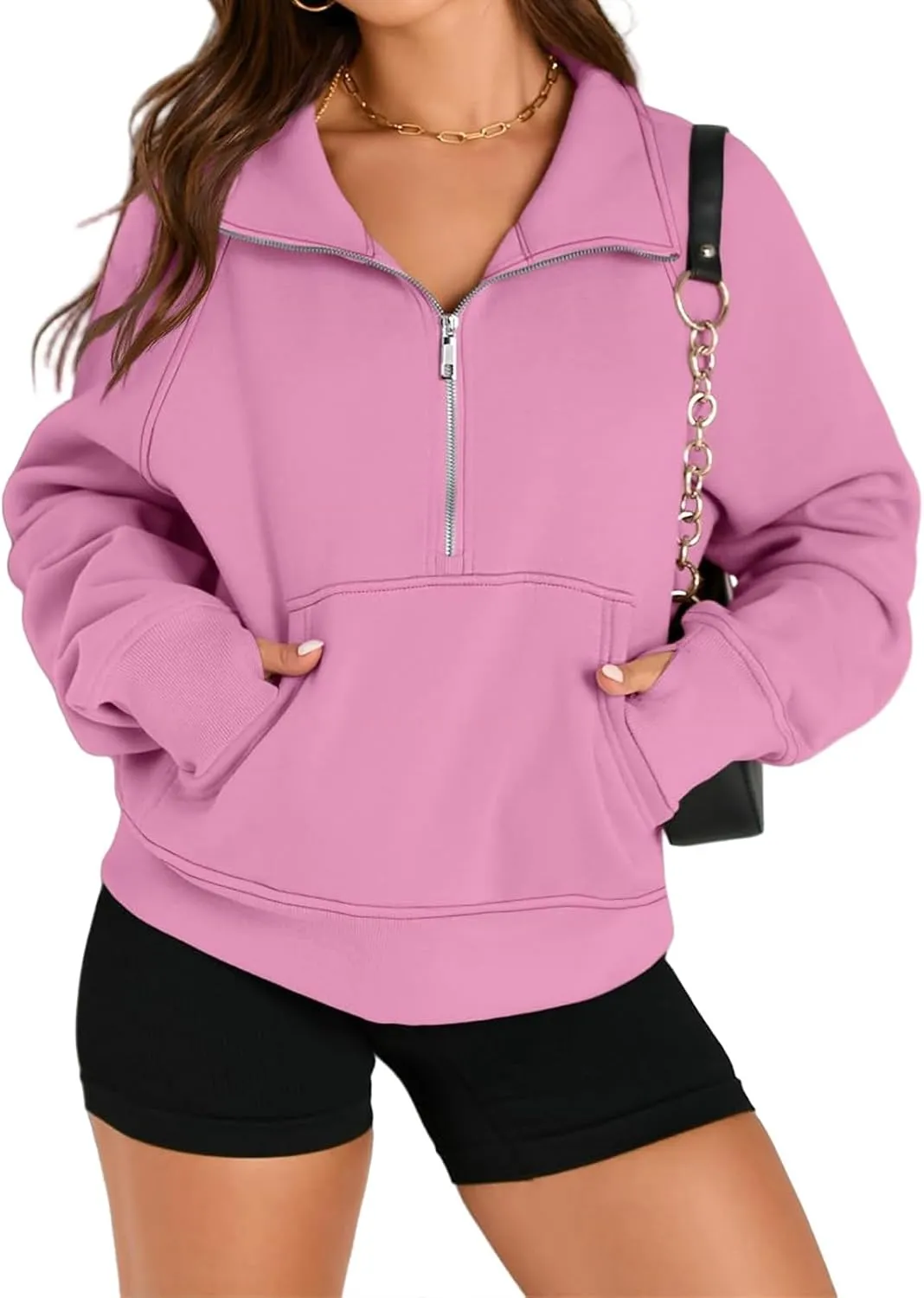 Womens Half Zip Sweatshirts Cropped Pullover Sweatershirts Fleece Pullovers Casual Long Sleeve Tops