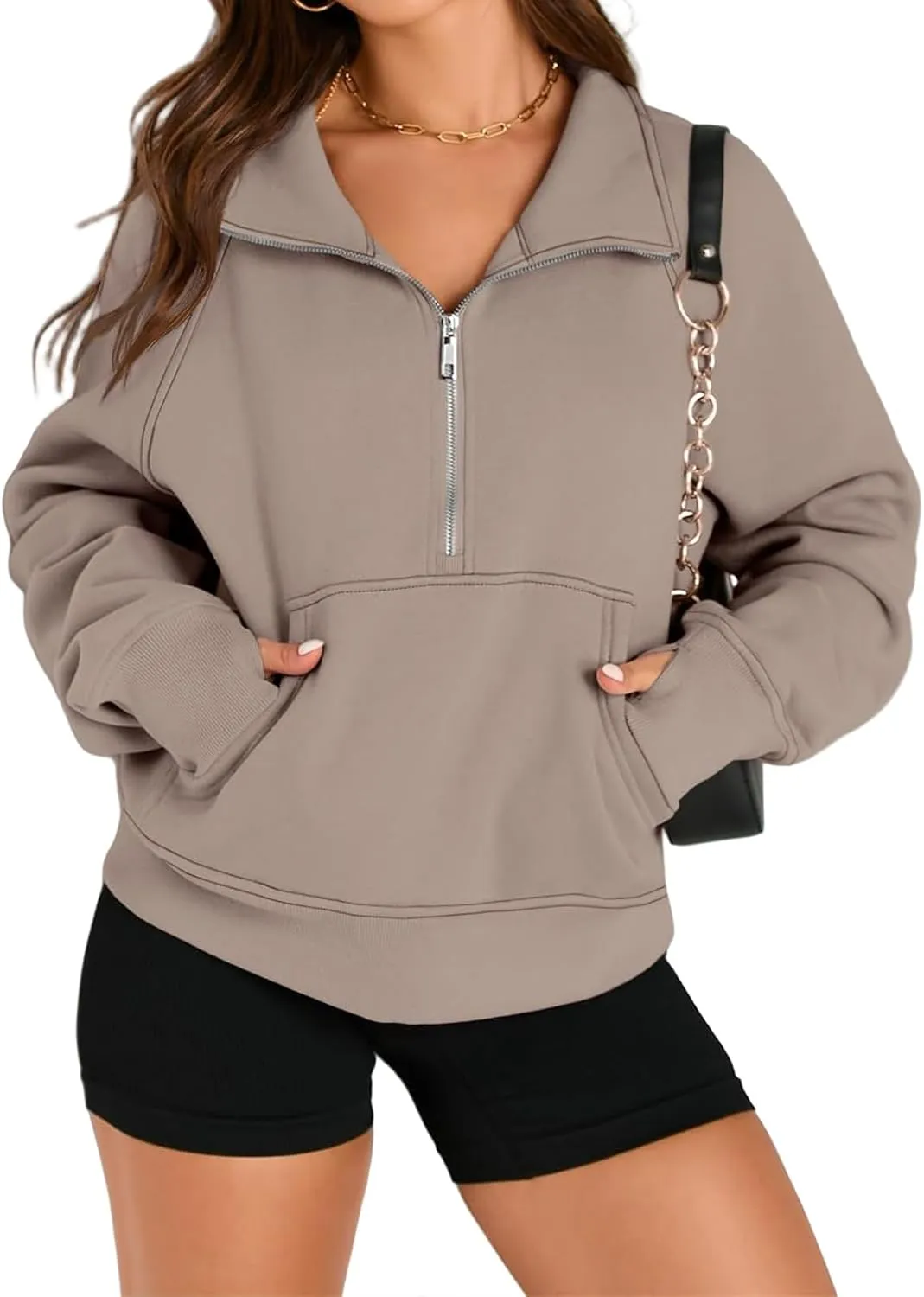 Womens Half Zip Sweatshirts Cropped Pullover Sweatershirts Fleece Pullovers Casual Long Sleeve Tops