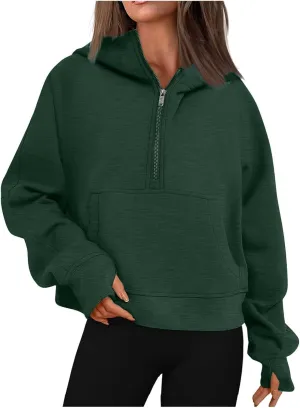 Women's Half Zip Sweatshirts Lapel Pullover Cropped Sweatshirts With Pocket Fall Outfits for Women 2024