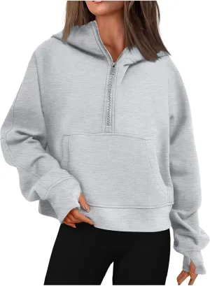 Women's Half Zip Sweatshirts Lapel Pullover Cropped Sweatshirts With Pocket Fall Outfits for Women 2024