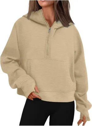 Women's Half Zip Sweatshirts Lapel Pullover Cropped Sweatshirts With Pocket Fall Outfits for Women 2024