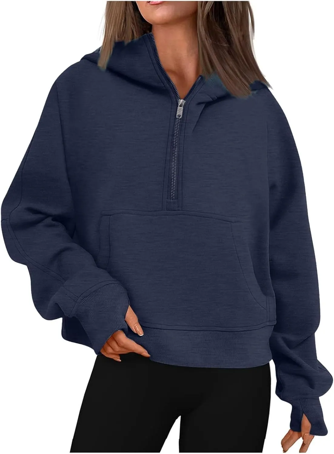 Women's Half Zip Sweatshirts Lapel Pullover Cropped Sweatshirts With Pocket Fall Outfits for Women 2024