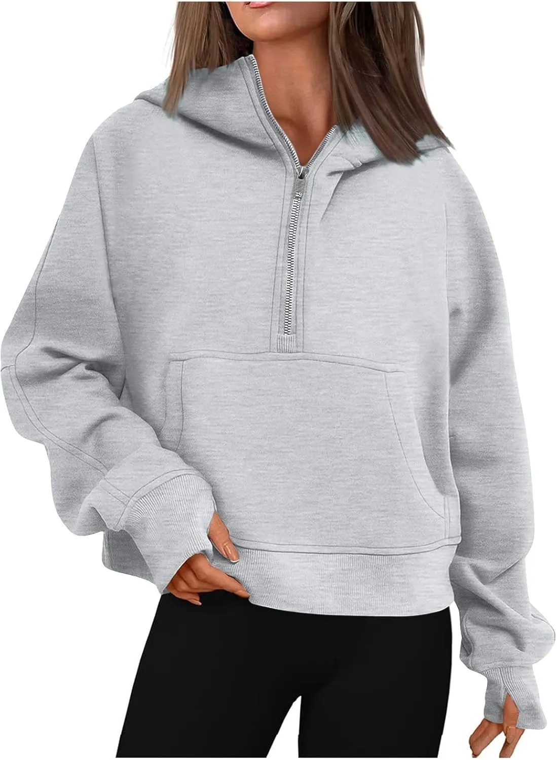 Women's Half Zip Sweatshirts Lapel Pullover Cropped Sweatshirts With Pocket Fall Outfits for Women 2024