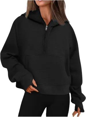 Women's Half Zip Sweatshirts Lapel Pullover Cropped Sweatshirts With Pocket Fall Outfits for Women 2024