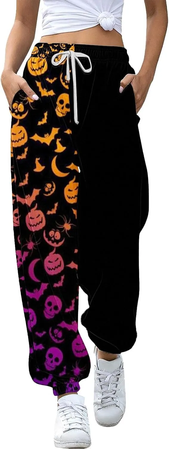 Womens Halloween Elastic Waist Pants Workout High Waisted Yoga Pants with Pockets Casual Pant with Pockets Halloween