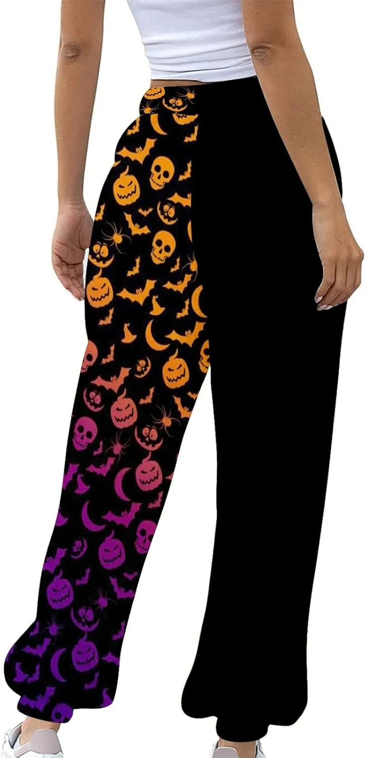 Womens Halloween Elastic Waist Pants Workout High Waisted Yoga Pants with Pockets Casual Pant with Pockets Halloween