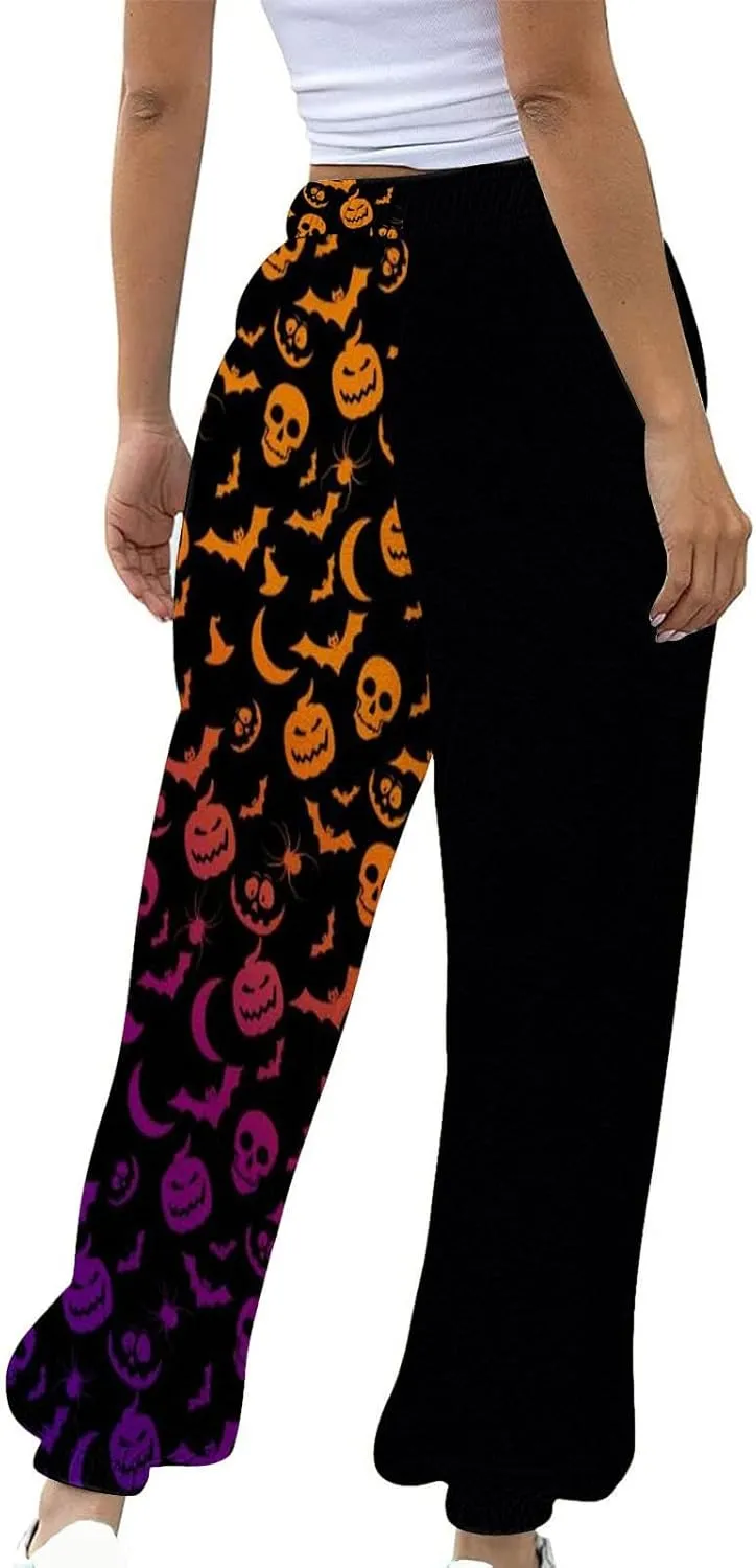 Womens Halloween Elastic Waist Pants Workout High Waisted Yoga Pants with Pockets Casual Pant with Pockets Halloween