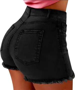Women's High Waist Denim Shorts High Waisted Distressed Denim Shorts Juniors Vintage Casual Summer Denim Shorts