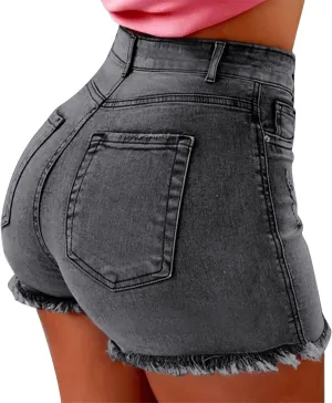 Women's High Waist Denim Shorts High Waisted Distressed Denim Shorts Juniors Vintage Casual Summer Denim Shorts