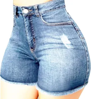 Women's High Waist Denim Shorts High Waisted Distressed Denim Shorts Plus Size Beach Casual Summer Denim Shorts