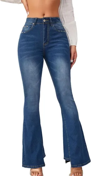Womens High Waisted Bell Bottom Jeans Denim High Rise Flare Jean Pants Ripped Skinny Stretch Wide Leg Jeans