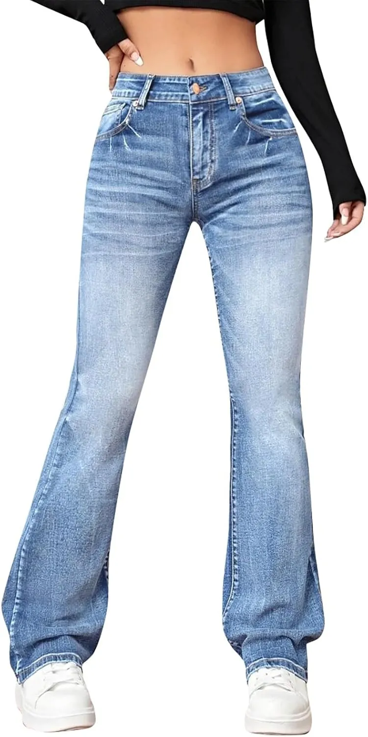 Womens High Waisted Bell Bottom Jeans Denim High Rise Flare Jean Pants Ripped Skinny Stretch Wide Leg Jeans