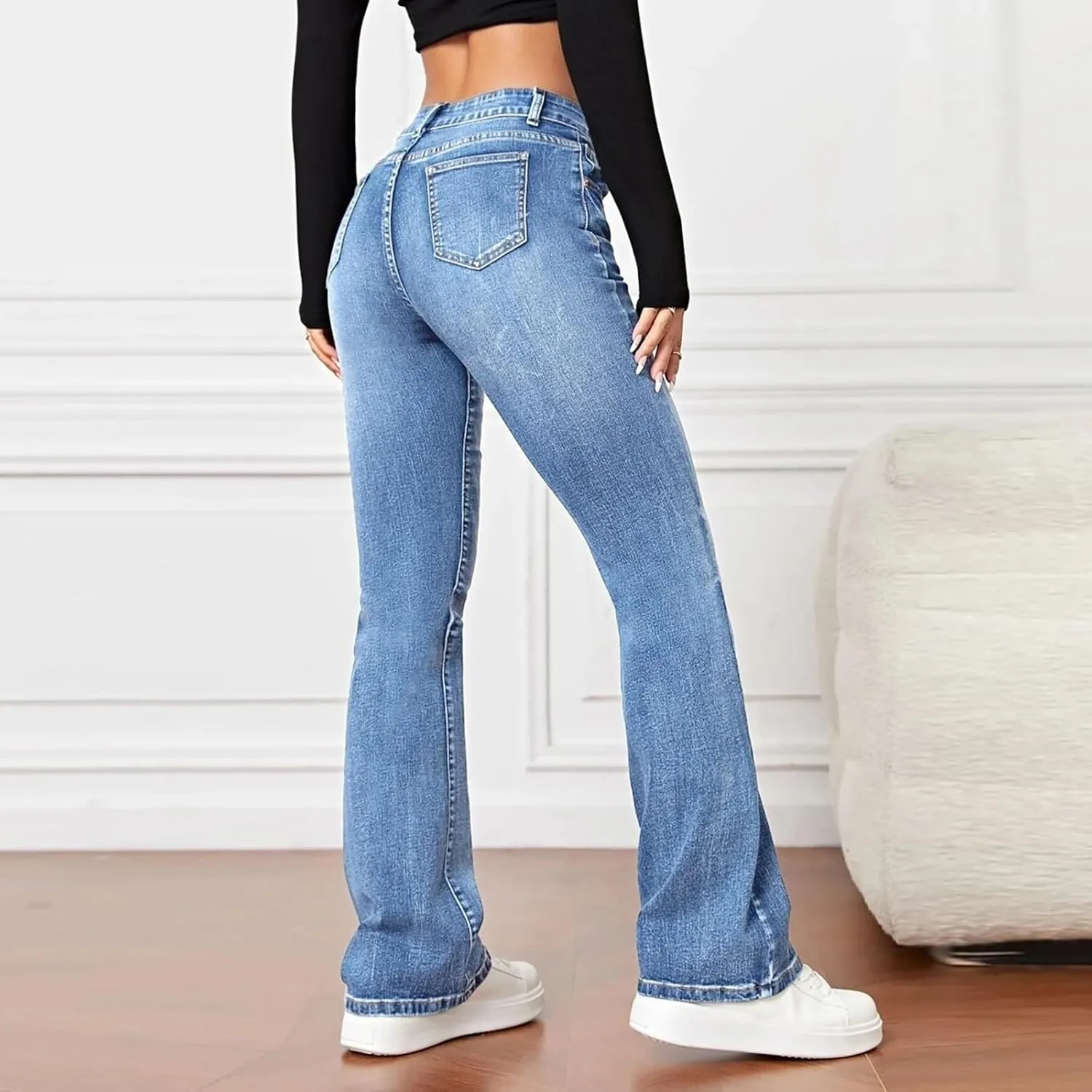 Womens High Waisted Bell Bottom Jeans Denim High Rise Flare Jean Pants Ripped Skinny Stretch Wide Leg Jeans