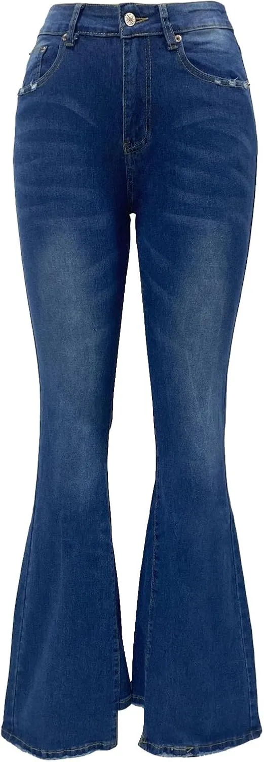 Womens High Waisted Bell Bottom Jeans Denim High Rise Flare Jean Pants Ripped Skinny Stretch Wide Leg Jeans