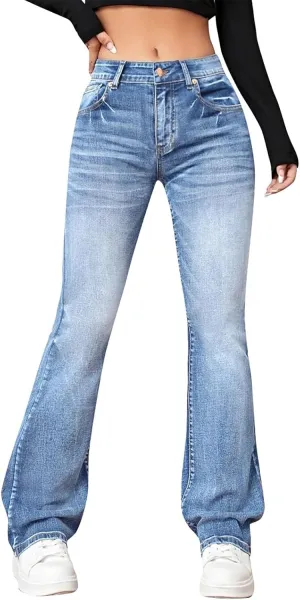 Womens High Waisted Bell Bottom Jeans Denim High Rise Flare Jean Pants Ripped Skinny Stretch Wide Leg Jeans