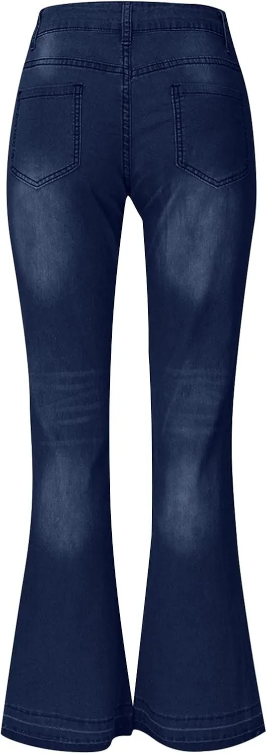 Womens High Waisted Jeans Flare Stretch Boyfriend Bootcut Casual Wide Leg Denim Pants Bell-Bottomed Jeans 2024