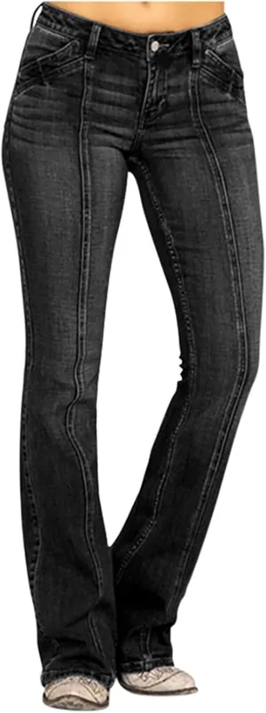 Womens High Waisted Jeans Flare Stretch Boyfriend Bootcut Casual Wide Leg Denim Pants Bell-Bottomed Jeans 2024
