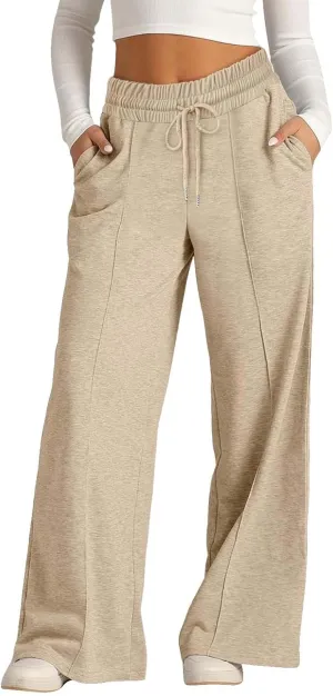 Womens High Waisted Wide Leg Lounge Sweat Pants Baggy Loose Athletic Joggers Pants Drawstring Comfy Flare Sweatpants