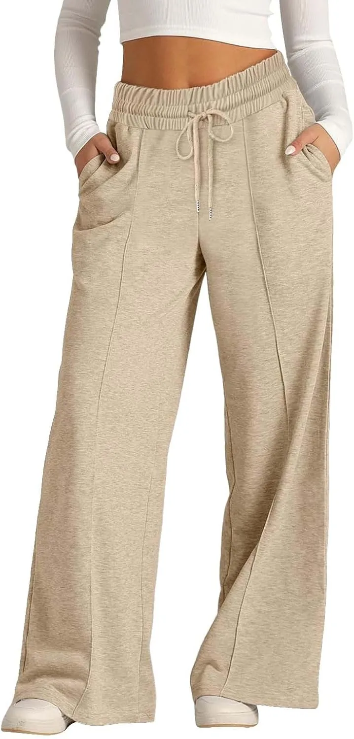 Womens High Waisted Wide Leg Lounge Sweat Pants Baggy Loose Athletic Joggers Pants Drawstring Comfy Flare Sweatpants