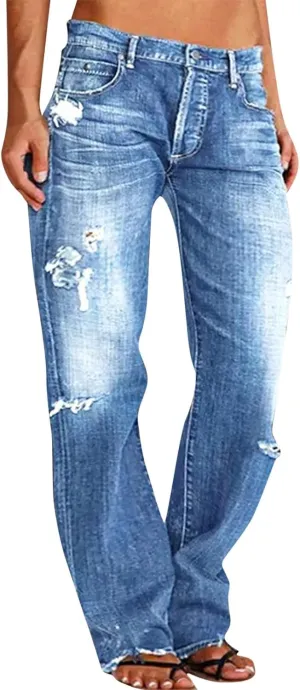Womens Jeans Lace Poket Waisted Pants Trousers Up Womens Casual Women's Jeans Trendy Jeans for Women 2024