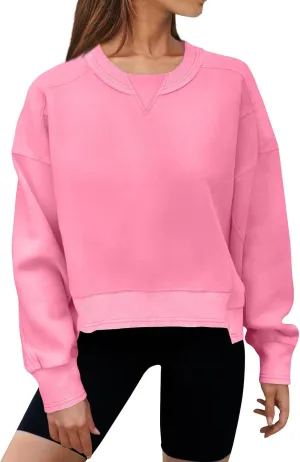 Women's Oversized Cropped Sweatshirts Crewneck Fleece Workout Pullover Sweater Fall Outfits