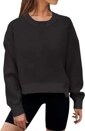 Women's Oversized Cropped Sweatshirts Crewneck Fleece Workout Pullover Sweater Fall Outfits
