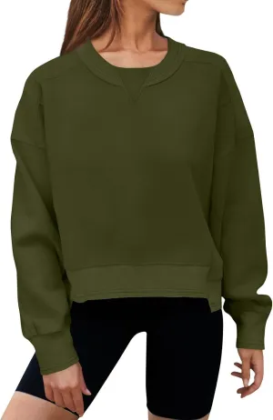 Women's Oversized Cropped Sweatshirts Crewneck Fleece Workout Pullover Sweater Fall Outfits