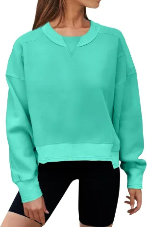 Women's Oversized Cropped Sweatshirts Crewneck Fleece Workout Pullover Sweater Fall Outfits