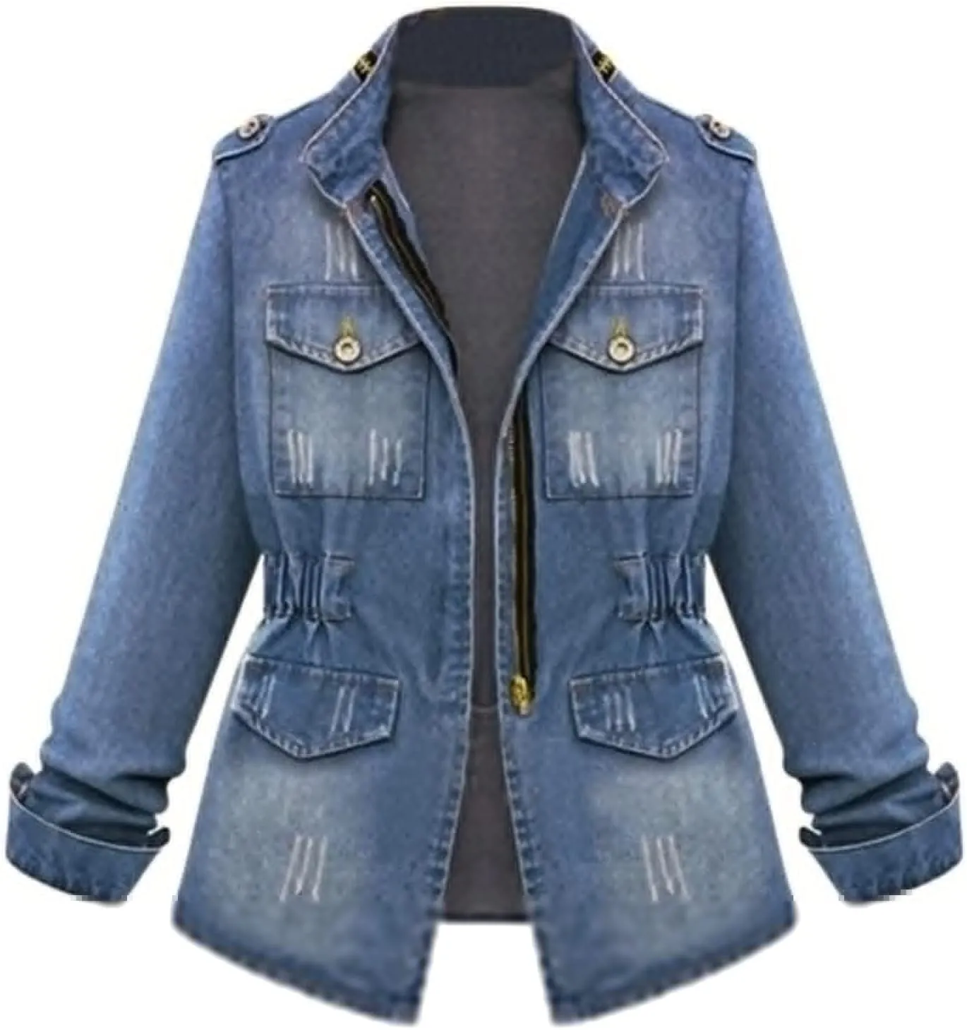 Women's Oversized Denim Jacket Casual Long Boyfriend Distresse Jean Jacket Autumn Spring Washed Denim Jacket 2024