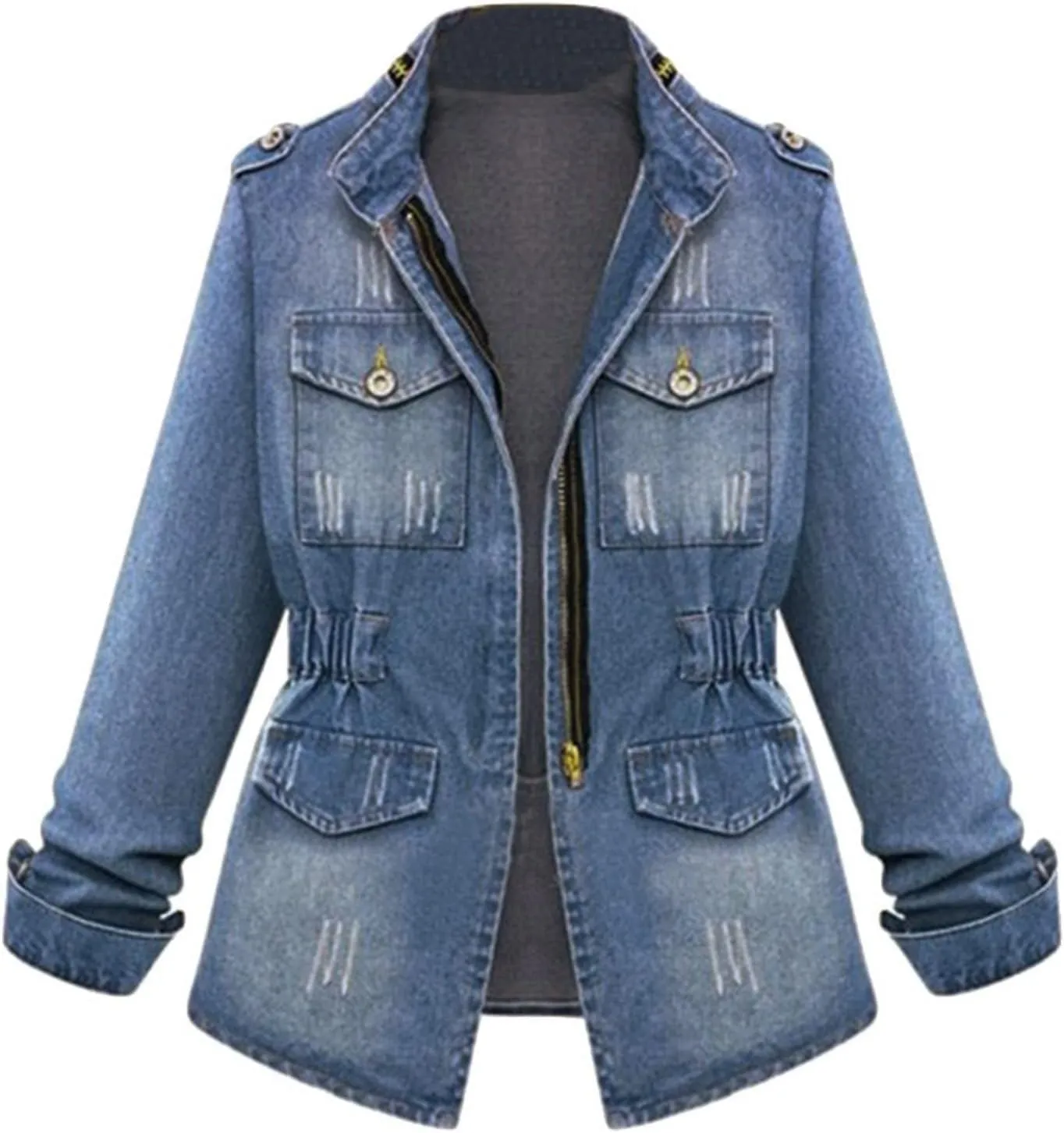 Women's Oversized Denim Jacket Casual Long Boyfriend Distresse Jean Jacket Autumn Spring Washed Denim Jacket 2024