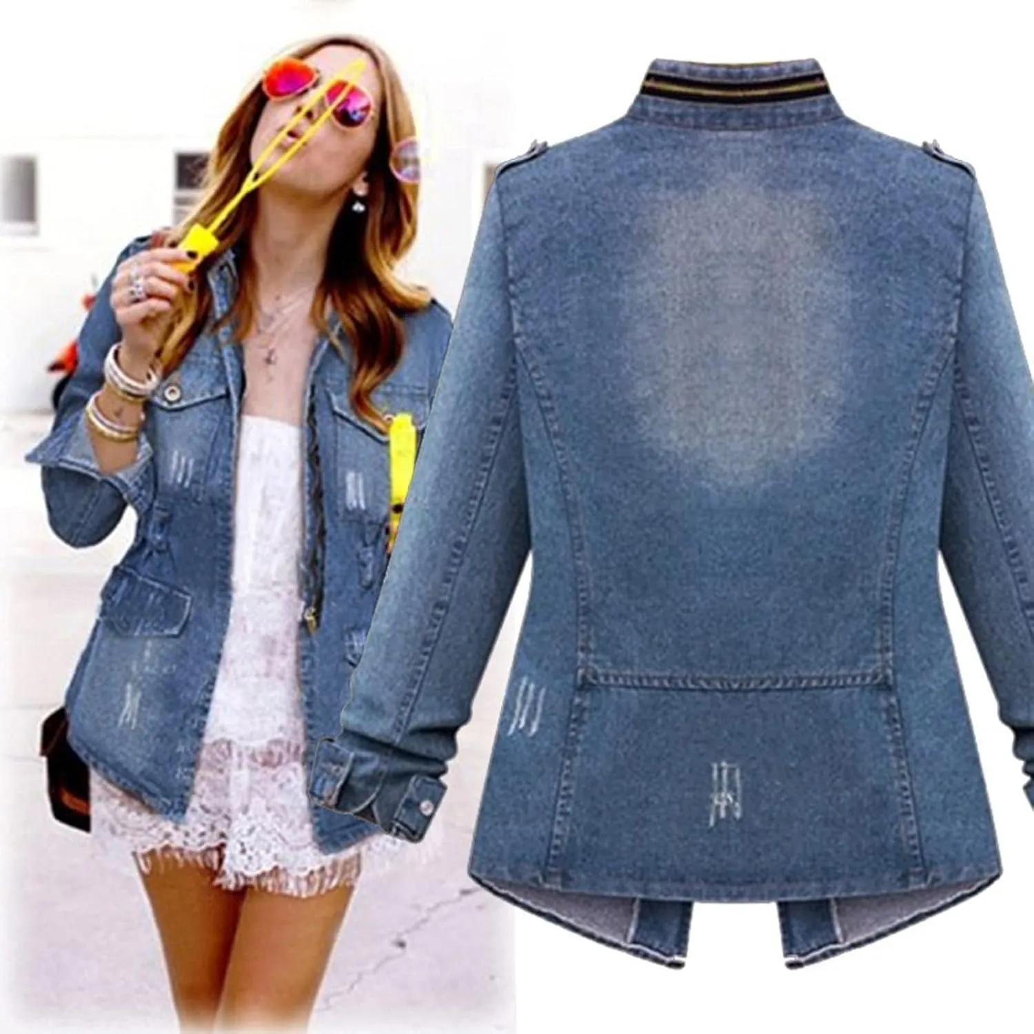 Women's Oversized Denim Jacket Casual Long Boyfriend Distresse Jean Jacket Autumn Spring Washed Denim Jacket 2024
